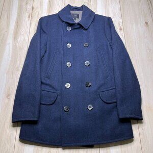 J. Crew Mens Blue Long Sleeve Wool Blend Heavyweight Classic Peacoat Size S